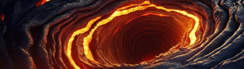 Magma with concentric ripple effects, glowing lava, abstract volcanic texture