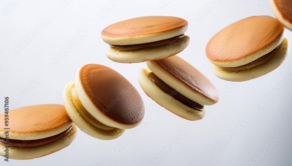 Wall mural Floating dorayaki with white background isolated