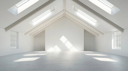 Fototapeta premium Empty White Room with Skylights and Windows