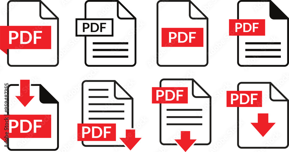 Poster pdf file format download symbols, web format information, pdf file format icon set vector illustration.