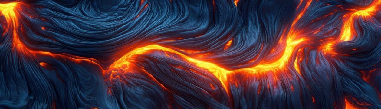 Rippled lava flow with glowing highlights, dynamic magma texture, abstract background