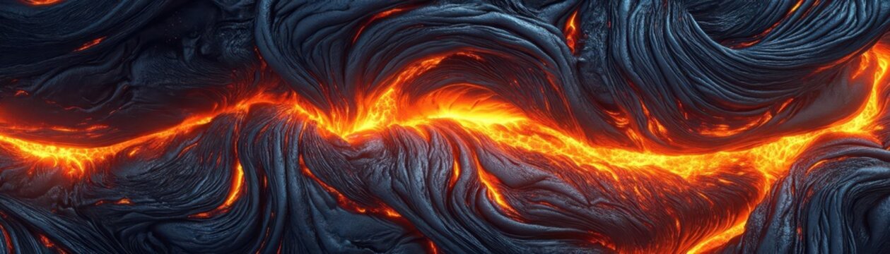 Rippled lava flow with glowing highlights, dynamic magma texture, abstract background