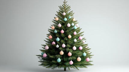 Fototapeta premium A beautifully decorated Christmas tree adorned with pastel-colored ornaments, perfect for holiday celebrations.