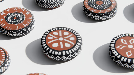 Hand Painted Clay Discs with Geometric Patterns