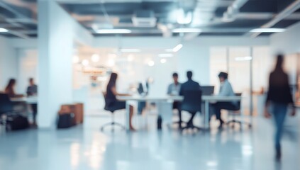 Blurred image of people working in a modern office.