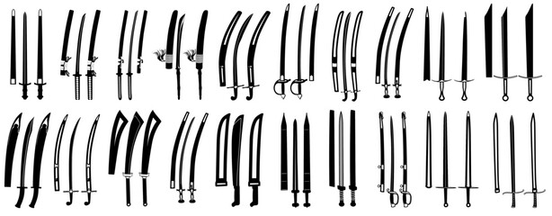 set ancient swords silhouette icon. military knights swords. medieval saber weapon design vector illustration