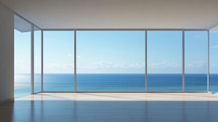 Obraz premium Interior Room with Floor-to-Ceiling Windows and Ocean View
