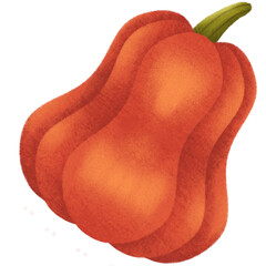 A cozy autumn painting composition includes yellow and orange pumpkins, a green wool hat, a glass, a kettle, boots, socks, acorns, pumpkin pie, a sweater, and is perfect for decoration, picture book c