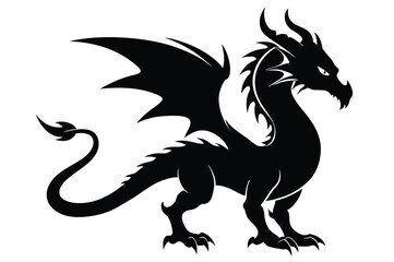 dragon silhouette vector illustration white background black 