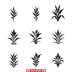 Rural Charm Delicate Corn Plant Silhouettes Set Ideal for Nature inspired Crafts and Farm Signage