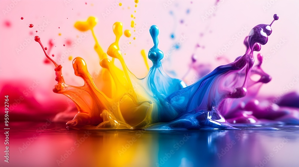 Poster mesmerizing abstract composition featuring a colorful ink splash spreading dynamically across a pape