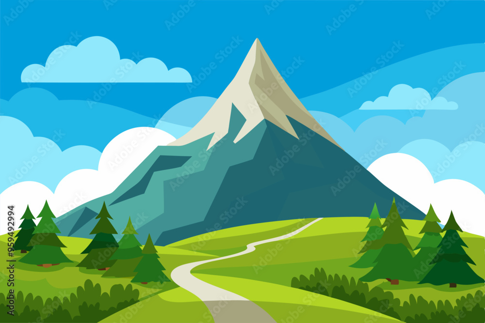 Sticker Vector illustration of a mountain and landscape