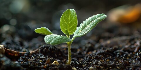 The emergence of a young avocado plant.