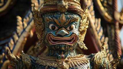 Fototapeta premium Ornate Mythological Mask Sculpture from Asian Culture