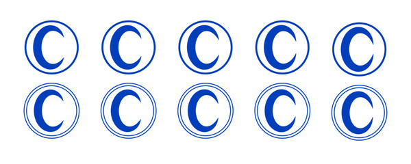 Copyright symbol shape.  icon set.  protection C mark vector icons in blue color style