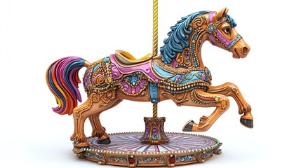 A vibrant, intricately designed carousel horse, perfect for capturing the essence of childhood joy and nostalgia.