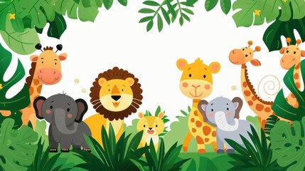 Naklejka premium Adorable jungle animal friends in the rainforest.