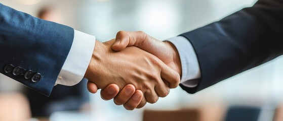Obraz premium Two businessmen shake hands in a deal.