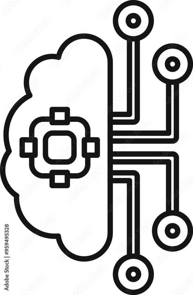 Poster cloud computing connecting with artificial intelligence in a simple outline design
