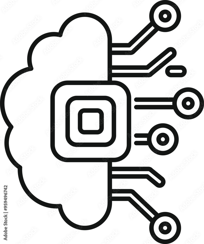 Poster simple vector icon of a cloud computing system connecting to network hubs, representing the concept 