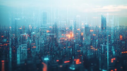 Obraz premium A breathtaking view of a modern city skyline illuminated by neon lights, showcasing a blend of technology and architecture.