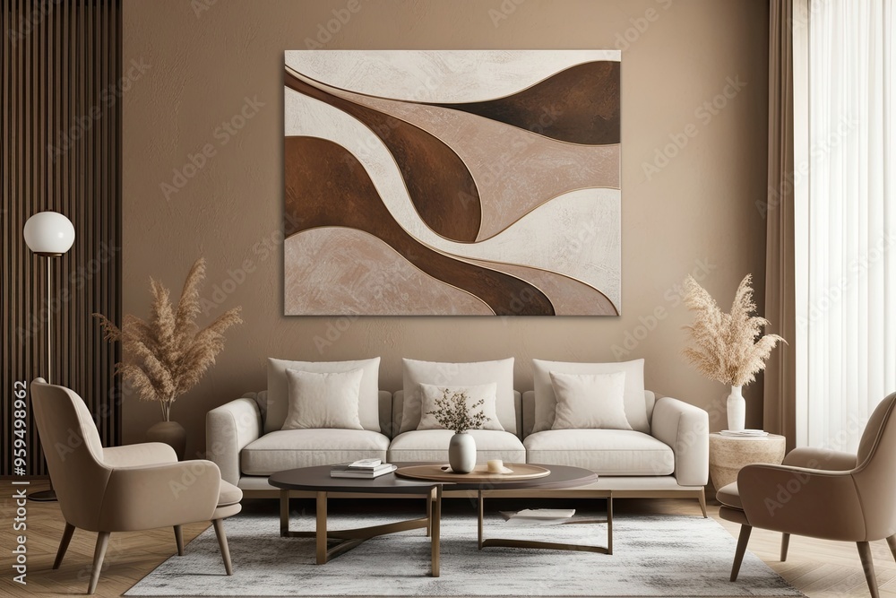 Wall mural chic light mocha abstract canvas with flowing waves and textured design