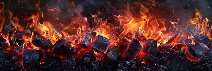 Coal bonfire creates a dazzling display of flames.