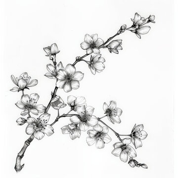 flower, cherry, Japan, floral, vector, nature, illustration, pattern, plant, drawing, leaf, art, vintage, decoration, sketch, branch, design, flowers, blossom, summer, spring, black, rose, garden, bea