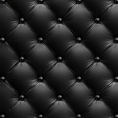 Fototapeta premium Black leather upholstery with diamond pattern and buttons.