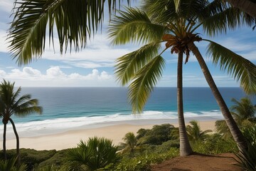 Tropical Coastal Palm Lookout with Ocean and Beach Perspective