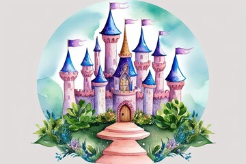 Enchanting Fantasy Castle Watercolor Illustration for Invitations and Decor