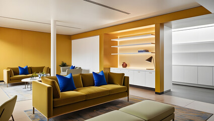 Book loft with yellow wall, 3D rendering
