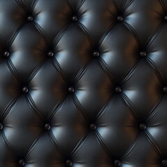 Fototapeta premium Close-up of black tufted leather upholstery with button accents.