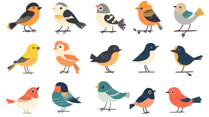 おしゃれでカラフルな鳥のアイコンイラストセット | 高品質な透過PNG素材