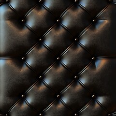 Naklejka premium Closeup of black leather upholstery with tufted buttons.