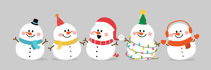 Merry Christmas and happy new year with cute snowman in winter costume. Holiday cartoon and character. -Vector