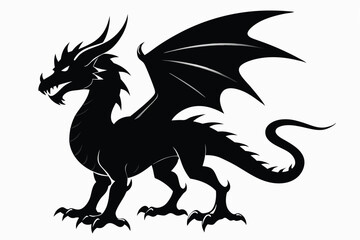 dragon silhouette vector illustration white background black 