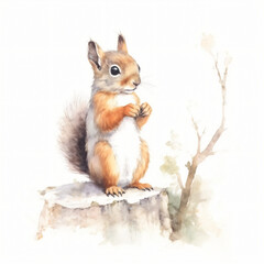 Eichhörnchen, Maus sitzt auf Ast und isst Nahrung