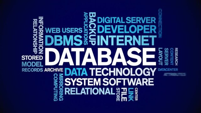 Database animated word cloud;text design animation tag kinetic typography seamless loop.