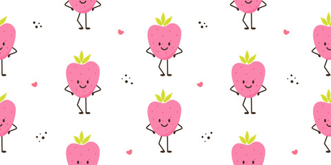 Seamless pattern with cute strawberry
