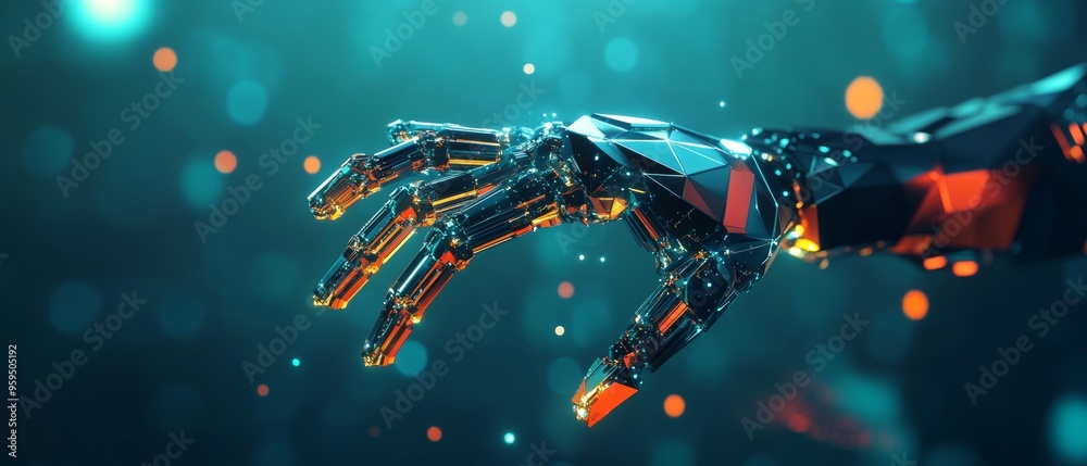 Poster futuristic robotic arm hud background. low poly design for automation and ai