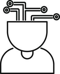 Minimalist line art icon of a human head with wires connecting to circles, symbolizing artificial intelligence