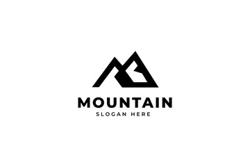 Mountain Logo with M Letter Mark in black color flat vector design style
