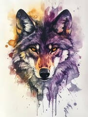Watercolor Wolf Portrait with Splashes