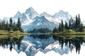 Mountain lake reflecting the peaks