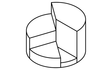 Business goal image, simple line drawing illustration of a three-dimensional pie chart, isometric