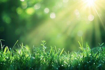 Obraz premium Closeup of fresh green grass with sunlight shining through.