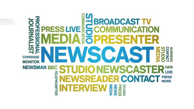 Newscast animated word cloud;text design animation tag kinetic typography seamless loop.