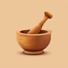 Mortar and Pestle Icon. Symbol of Pharmacy and Natural Ingredients. Isolated Three-Dimensional Logo Design