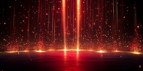 Luxurious Golden Stage Opening with Sparkling Lights and Red Stripes: Celebrating Cultural Inclusivity and Freedom. Elegant 4K Wallpaper for End-of-Season Promotional Events, Award Ceremonies, and Pre